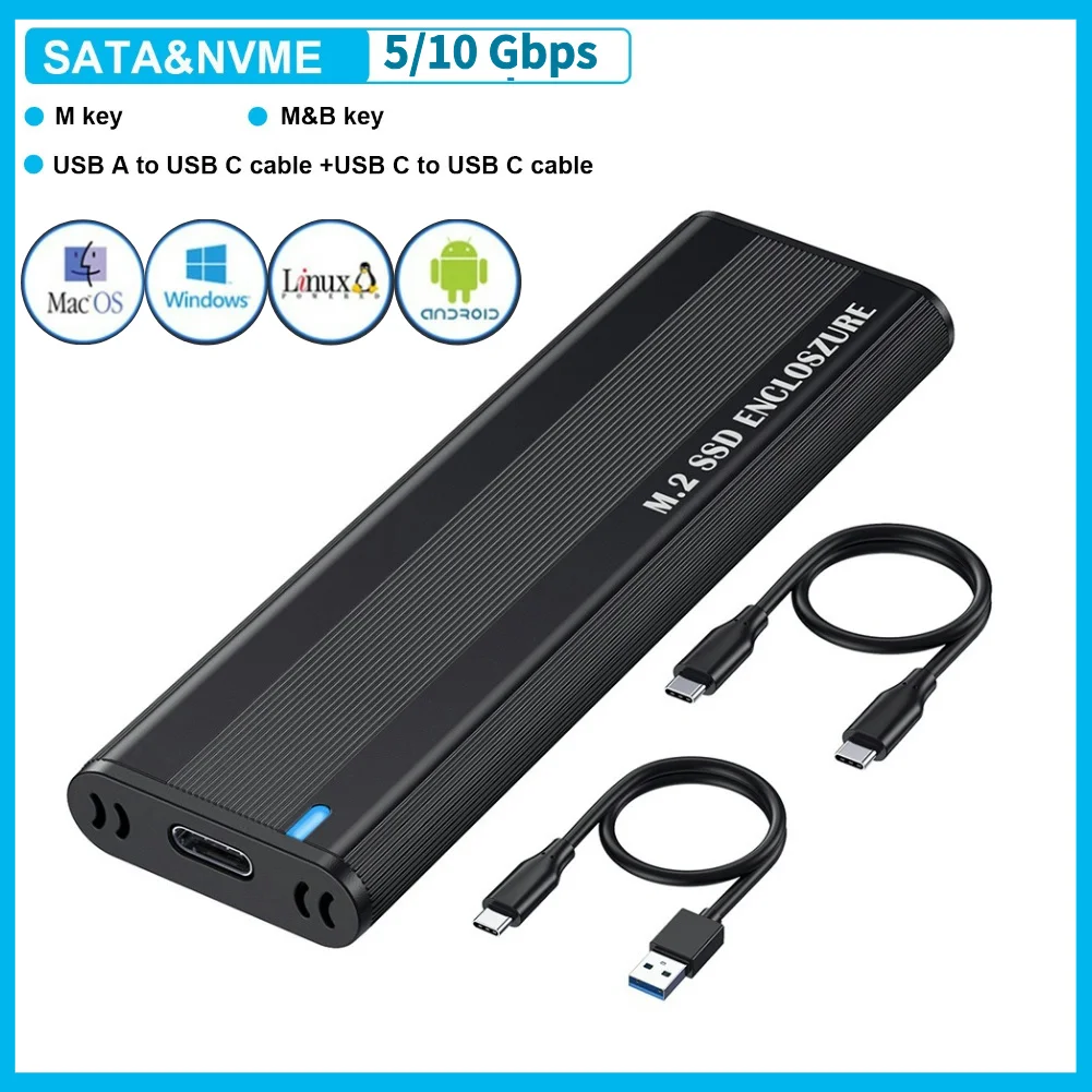 Externe Festplatte Dual Protocol M.2 NVMe SSD Gehäuse 10 Gbit/s M.2 NVMe Externe Box Gehäuse Werkzeug kostenlos für 2230/2242/2260/2280 M.2 SSD Image