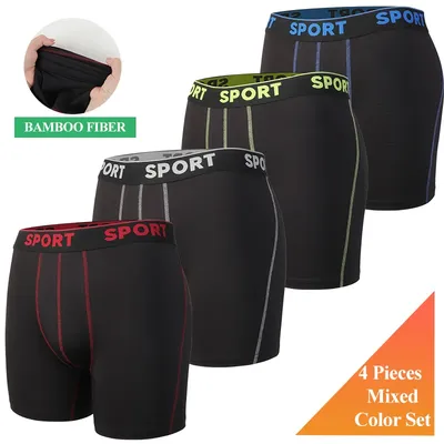 4 Stück Herren Druck Slips Bambus faser Boxer Mischfarbe Unterwäsche Set Sport atmungsaktive Image