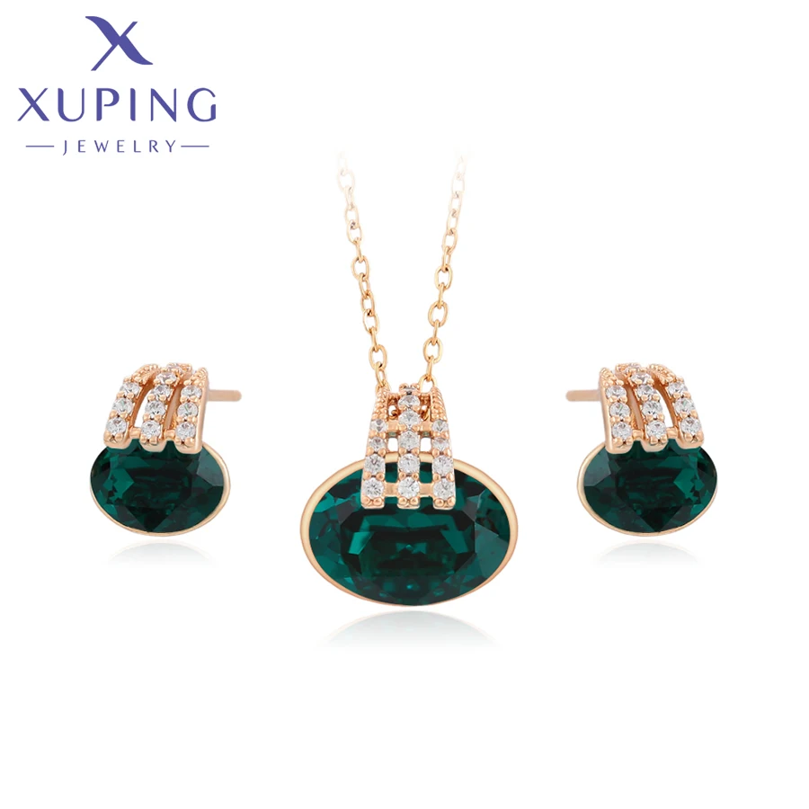 Xuping Schmuck Mode Kupfer Legierung Elegante Ohrring Halskette Set Schöne Gold Farbe Charm Set für Frauen Berufung Geschenk A 00727623