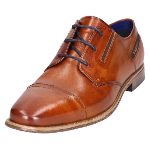 Schnürschuh BUGATTI, Herren, Gr. 40, braun (cognac used), Leder, elegant, Schuhe, Blockabsatz, Abendschuh, Festtagsschuh mit Stretcheinsätzen