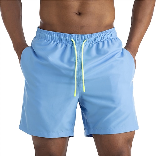 Herren Boardshorts Badeshorts Badehose Einfarbig Kordelzug Mit Taschen Schnelltrocknend Mit Taschen Boardshorts Unterteile Surfen Strand Wassersport Sommer Image