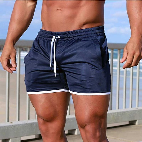 Herren Boardshorts Badeshorts Badehose Einfarbig Kordelzug Mit Taschen Schnelltrocknend Mit Taschen Boardshorts Unterteile Surfen Strand Wassersport Sommer Image