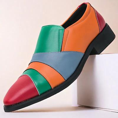 Men's Multicolor Patchwork Slip-On Dress Shoes – Bold Vintage-Inspired Loafers for Parties, Stage Performances Fashion Events