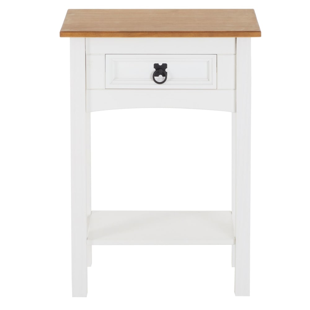 Table console 1 tiroir 1 étagère en bois passif, blanc/brun