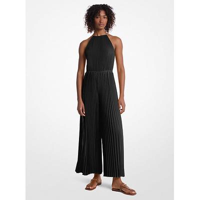 Michael Kors Pleated Embellished Georgette Halter Jumpsuit Black S