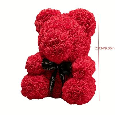 TEMU 1pc Artificial Rose Bear - Day Gift With Clear Gift Box, 9.84inch Rose Bear, Gift For Mom, Suitable For Day, Father's Day, Valentine's Day, Christmas, Thanksgiving, Party Anniversary Gifts Image
