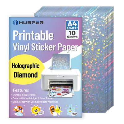 "TEMU 10pcs Holographic Diamond Vinyl Sticker Paper - A4 Size (8.3x11.7"), Waterproof, Self-adhesive & , Inkjet & Laser Printable With Pattern For Diy Crafts," Image
