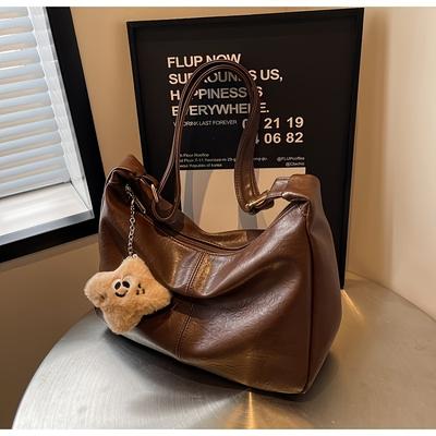 TEMU Soft Large Capacity Minimalist Tote Bag With A Crossbody Strap And Zipper Featuring A Charm. Image