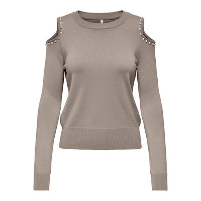 Strickpullover ONLY "ONLGILA LS O-NECK BLING CC KNT", Damen, Gr. L (40), string detail:weiß pearl, Strick, Obermaterial: 70% Viskose, 30% Polyester, unifarben, modisch, regular fit, Rundhals, Langarm, Pullover Image