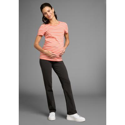 Umstandsshirt NEUN MONATE "2tlg. Set: T-Shirt+Leggings", Damen, Gr. 36/38, aprikot geringelt, schwarz, Jersey, Obermaterial: 95% Baumwolle, 5% Elasthan, geringelt, modisch, figurbetont, Rundhals, Kurzarm, Shirts, Komplett Outfit für die... Image