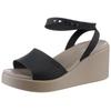 Keilsandalette CROCS "Brooklyn Ankle Strap Wedge", Damen, Gr. 37, braun (schwarz, braun), Croslite, modisch, Schuhe, Plateausandale, Sandale in Bequemweite G (= weit)