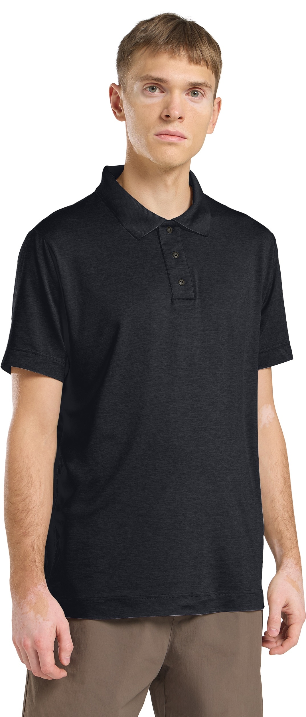 Poloshirt JACK WOLFSKIN "TRAVEL POLO M", Herren, Gr. S (48), blau (schwarznavy, heather), Oberstoff: 95% POLYESTER, 5% ELASTHAN; Kontrastmaterial 1: 100% POLYAMID, Shirts