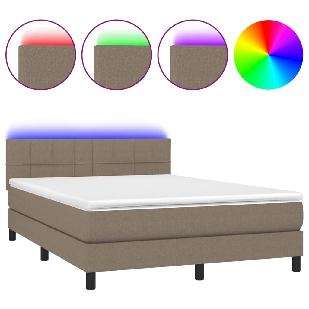 vidaXL Boxspringbett mit Matratze & LED Taupe 140x190 cm Stoff Image