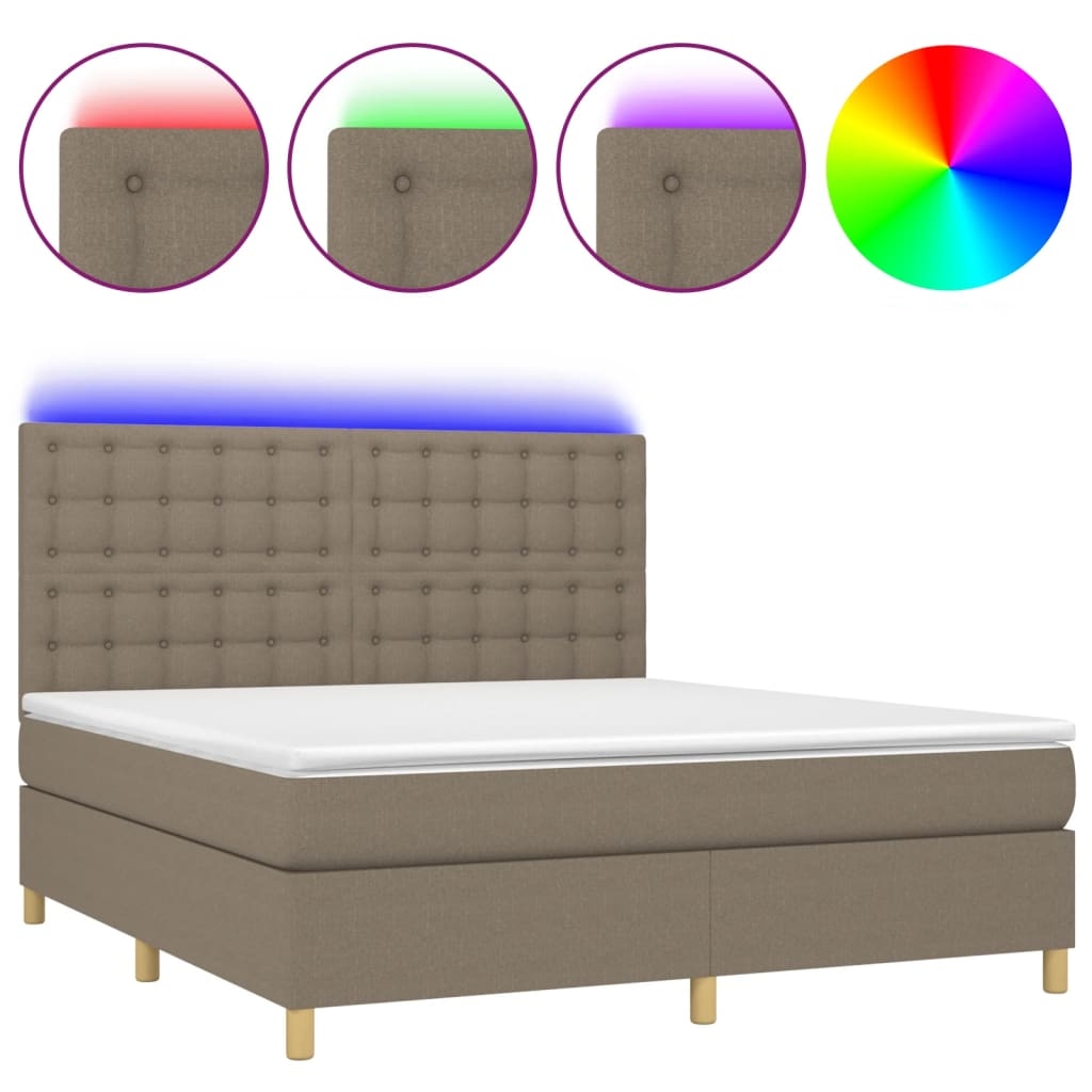 vidaXL Boxspringbett mit Matratze & LED Taupe 160x200 cm Stoff Image