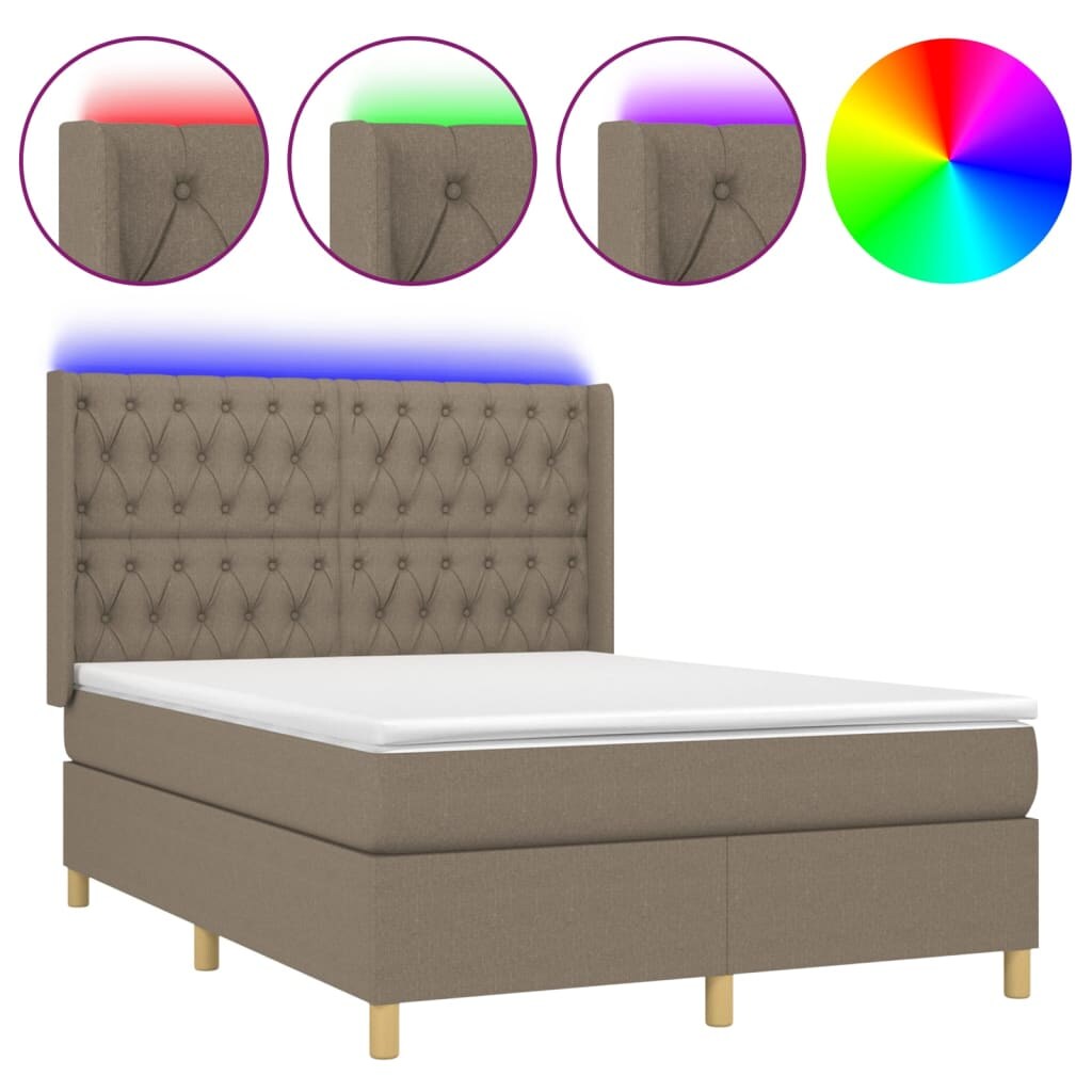vidaXL Boxspringbett mit Matratze & LED Taupe 140x190 cm Stoff Image
