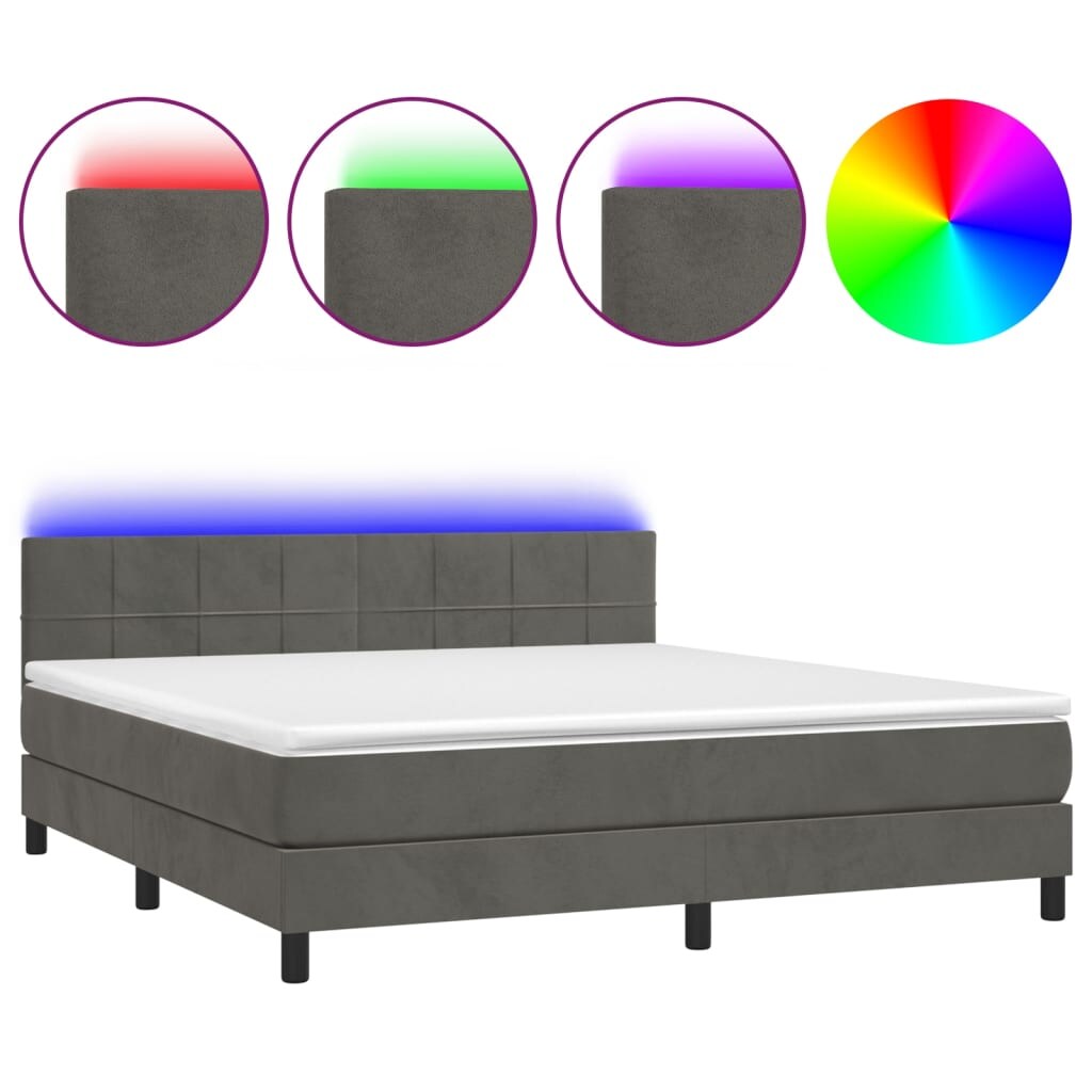 vidaXL Boxspringbett mit Matratze & LED Dunkelgrau 160x200 cm Samt Image