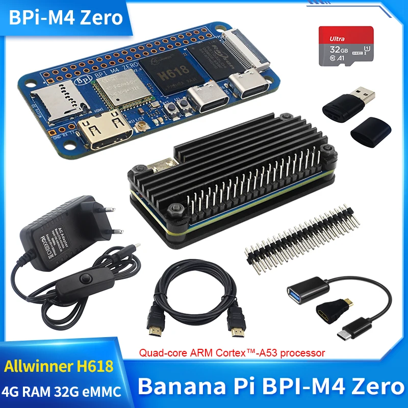 Banana Pi BPI-M4 Zero 4/2G LPDDR4 RAM 32/8G eMMC Allwinner H618 Quad-core Cortex-A53 ARM Mail G31 GPU SBC ordinateur à carte unique