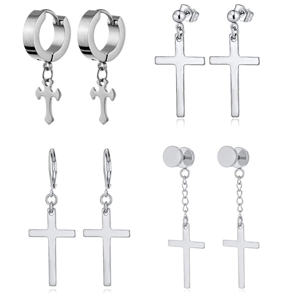 1 Paar Edelstahl Kreuz baumeln Klapp Creolen Huggie Ohrringe Piercing Ohr stecker für Männer Frauen Silber Gold Schwarz Ton