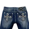 Harajuku Retro Miss Me Boot Cut Jeans Frauen Y2K Neue Gothic Blau Denim Stickerei Hip Hop Kreuz