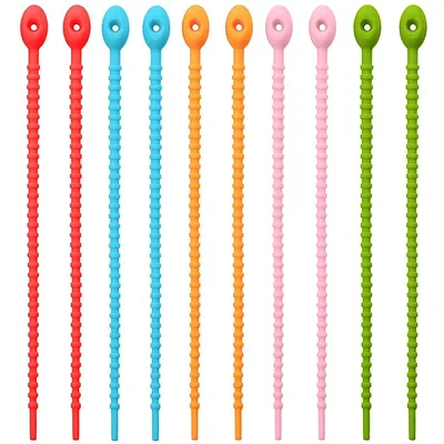 Reusable Silicone Cable Ties Roulade Ties for Food Bags Cable Saver Pack of 10 Washable for Home Office Travel
