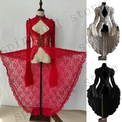 Vintage Medieval Renaissance Gericht Kleid Cosplay Kostüme Halloween Frauen Gothic Spitze Stehkragen Kleid Cape Sreampunk Vestido Image