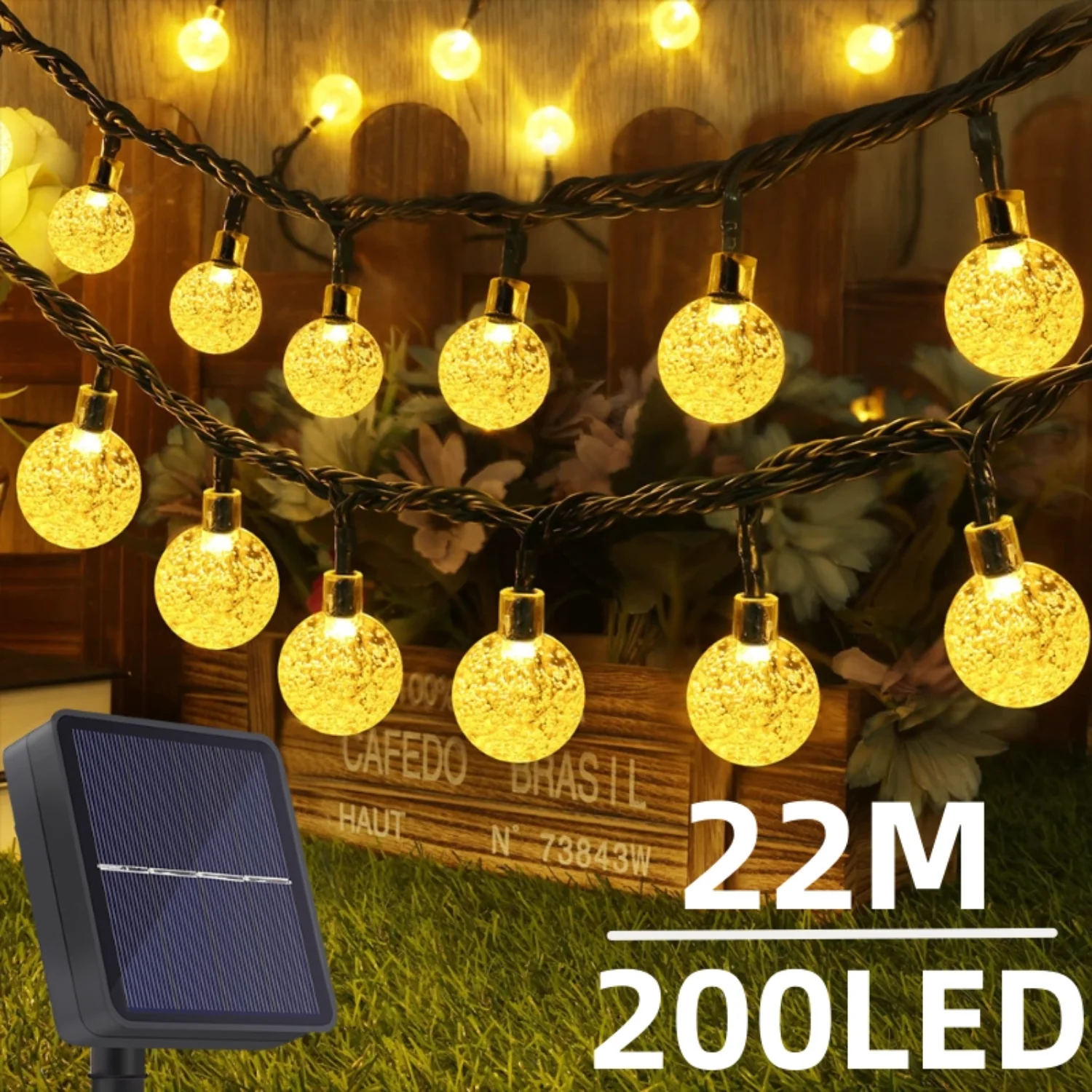 Solar-Lichterkette für den Außenbereich, 200 LEDs, Kristallkugel-Lichter, wasserdicht, Solar-Girlande, Lichterkette für Garten, Weihnachten, Outdoor-Dekoration