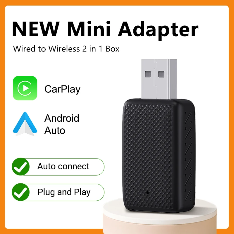 NEU Mini 2-in-1 verkabelt mit kabellosem CarPlay und Android Auto Box, Übertragungsgeschwindigkeit, Plug-and-Play, modisch und tragbar Image