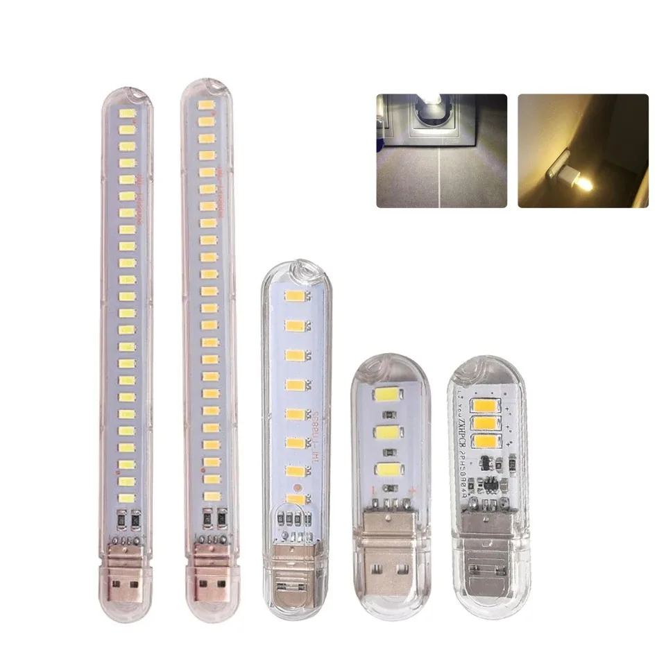 24/8/3LEDs Mini USB LED Buch Licht RGB Ultra Helle Leselampe SMD Birne Für Power Bank Laptop Notebook Tragbare Nacht Lichter