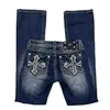 Y2K Neue Gothic Blau Denim Stickerei Kreuz Tasche Retro Miss Me Boot Cut Jeans Frauen Hip Hop