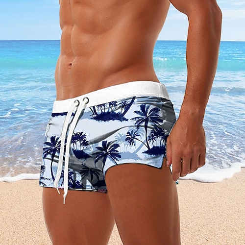 Herren Kokospalme Tropische Pflanzen Badehosen Badeshorts Boardshorts Mittlere Taille 3D-Druck Hawaiianisch Strand Surfen Ferien Kordelzug mit Mesh-Futter Elastischer Bund Designer Bekleidung Image