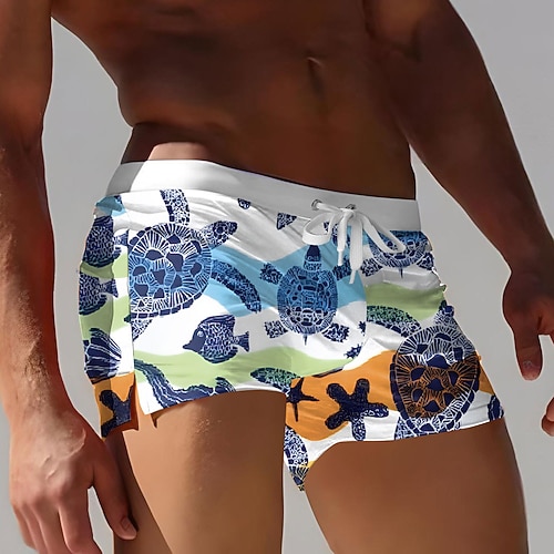 Herren Schildkröten Meeresbewohner Badeshorts Boardshorts Mittlere Taille 3D-Druck Hawaiianisch Surfen Ferien Strand Kordelzug mit Mesh-Futter Elastischer Bund Designer Bekleidung Image