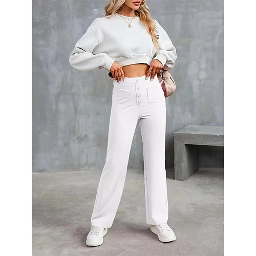 Damen Chinos Mode Streetwear Volle Länge Hohe Taille Einfach Patchwork Tasche Komfort Außenbereich Mikroelastisch Täglich Urlaub Straße Rubinrot Grau Schwarz Weiß Sommer Frühling Herbst Normale Image