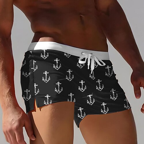 Herren Nautisch Anker Badehosen Badeshorts Boardshorts Mittlere Taille 3D-Druck Hawaiianisch Surfen Ferien Strand Kordelzug mit Mesh-Futter Elastischer Bund Designer Bekleidung Image