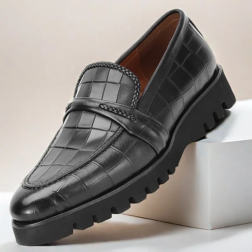 Herren-Loafer aus echtem Leder – Slipper mit Krokodilprägung und robuster Sohle für Business und Abendgarderobe Image