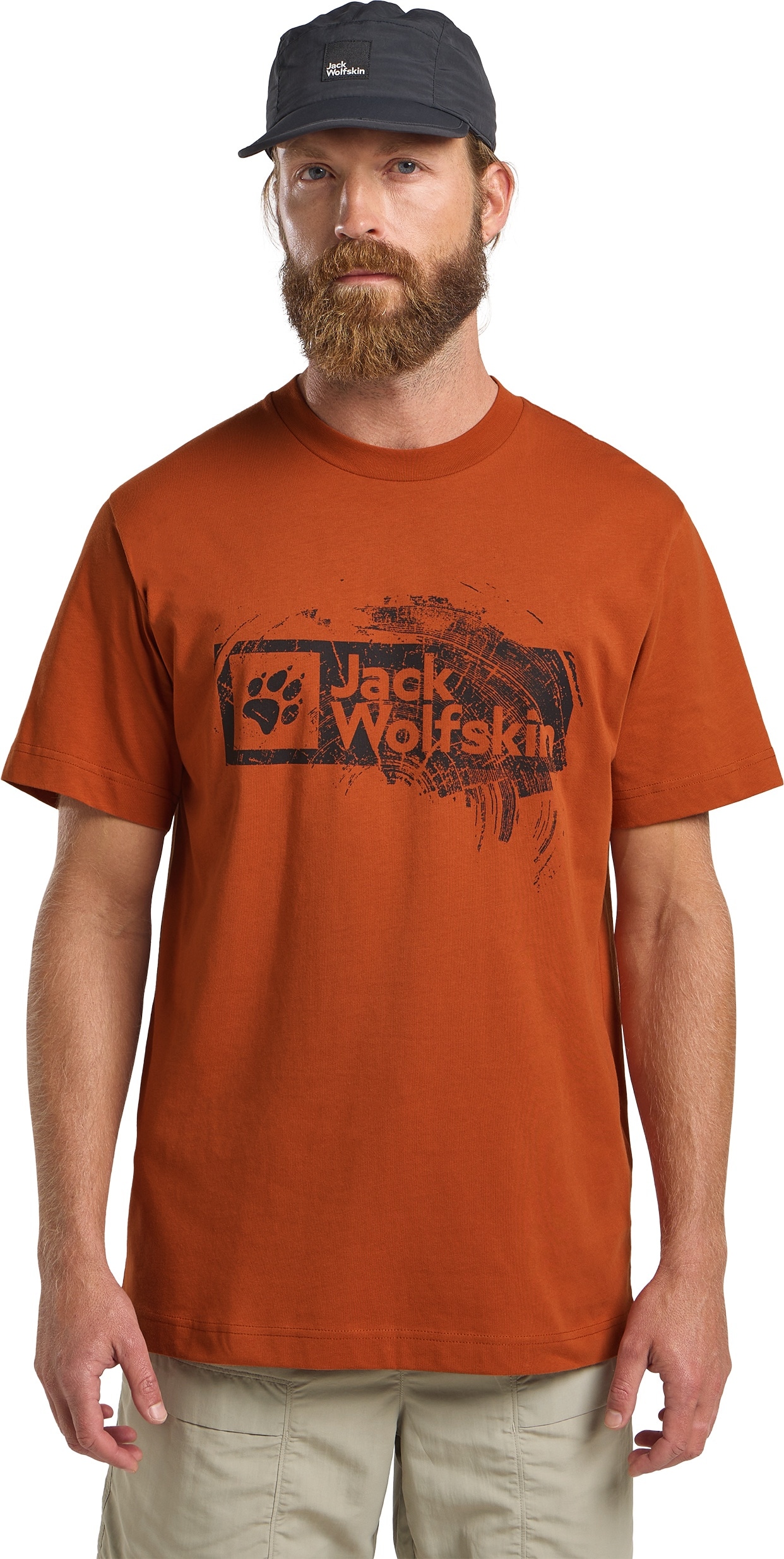 T-Shirt JACK WOLFSKIN "BRAND T M", Damen, Gr. XL (54/56), orange (burnt, orange), Oberstoff: 100% BAUMWOLLE ; Oberstoff: 100% BAUMWOLLE ; Kontrastmaterial 1: 100% BAUMWOLLE ; Kontrastmaterial 1: 100% BAUMWOLLE, Shirts T-Shirt