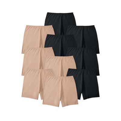 Plus Size Women's Cotton Boxer 10-Pack by Comfort Choice in Nude Black Pack (Size 12) Underwear