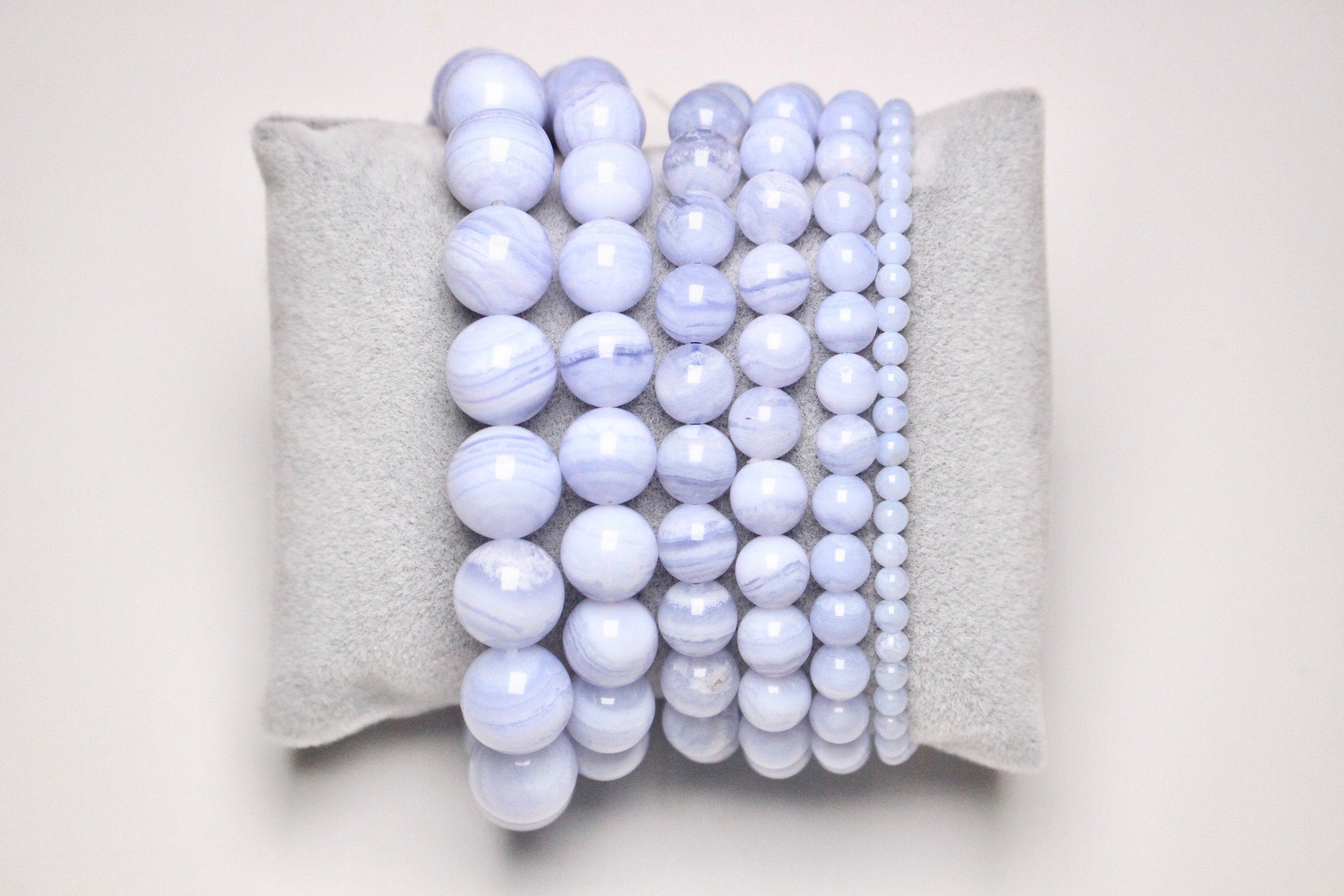 Blaues Chalcedon Armband A aus Naturperlen 4/6/8/9/10/12 mm 18-19 cm glatt und rund Halbedelstein Naturstein Schmuck