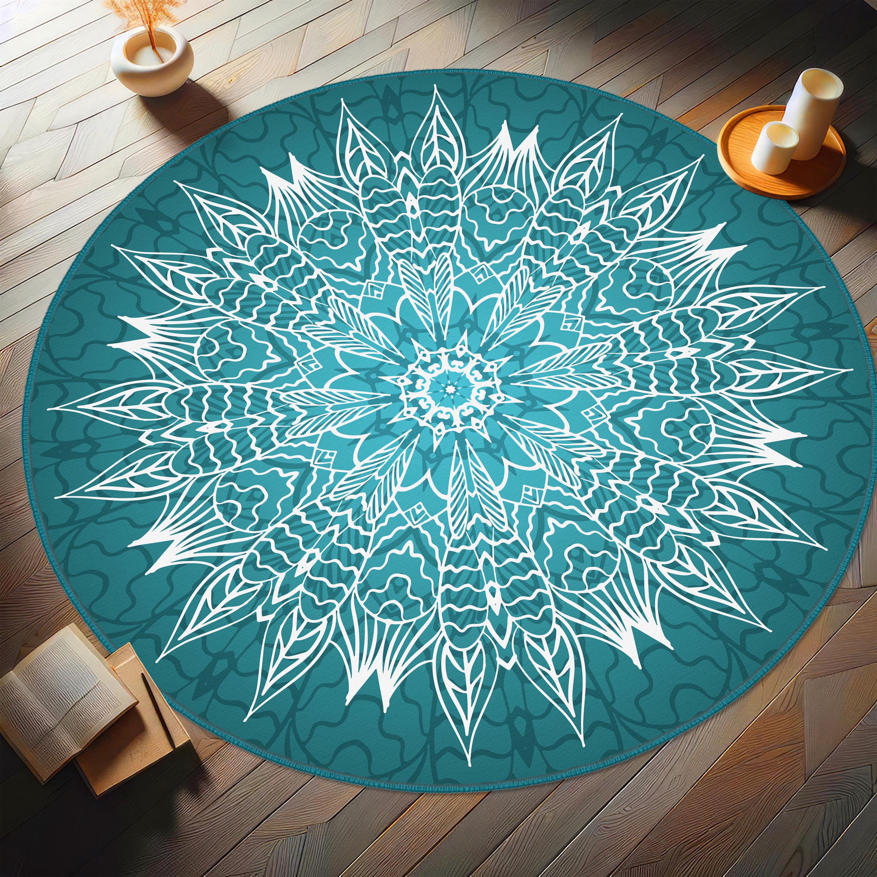 Mandala Teppich rund, Geometrischer Teppich, Yoga Matte, Traditioneller Fußteppich, Meditations Matte, Mandala Wohnzimmer Teppich, Mandala Teppich, Pi
