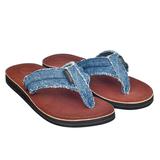 Lestarie Herren Leder Flip Flops, Jeans Zehensandalen handgefertigt, Echtleder Zehensteg Sandale, Denim Flipflops Zehentrenner, Blau