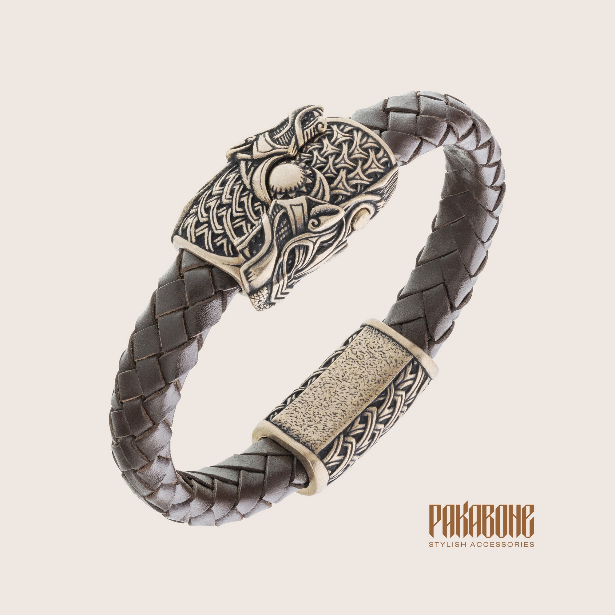 Bracciale vichingo con lupo da uomo, bracciale nordico in pelle con Skoll e Hati, gioielli vichinghi in bronzo, bracciale con lupo nordico, regalo di