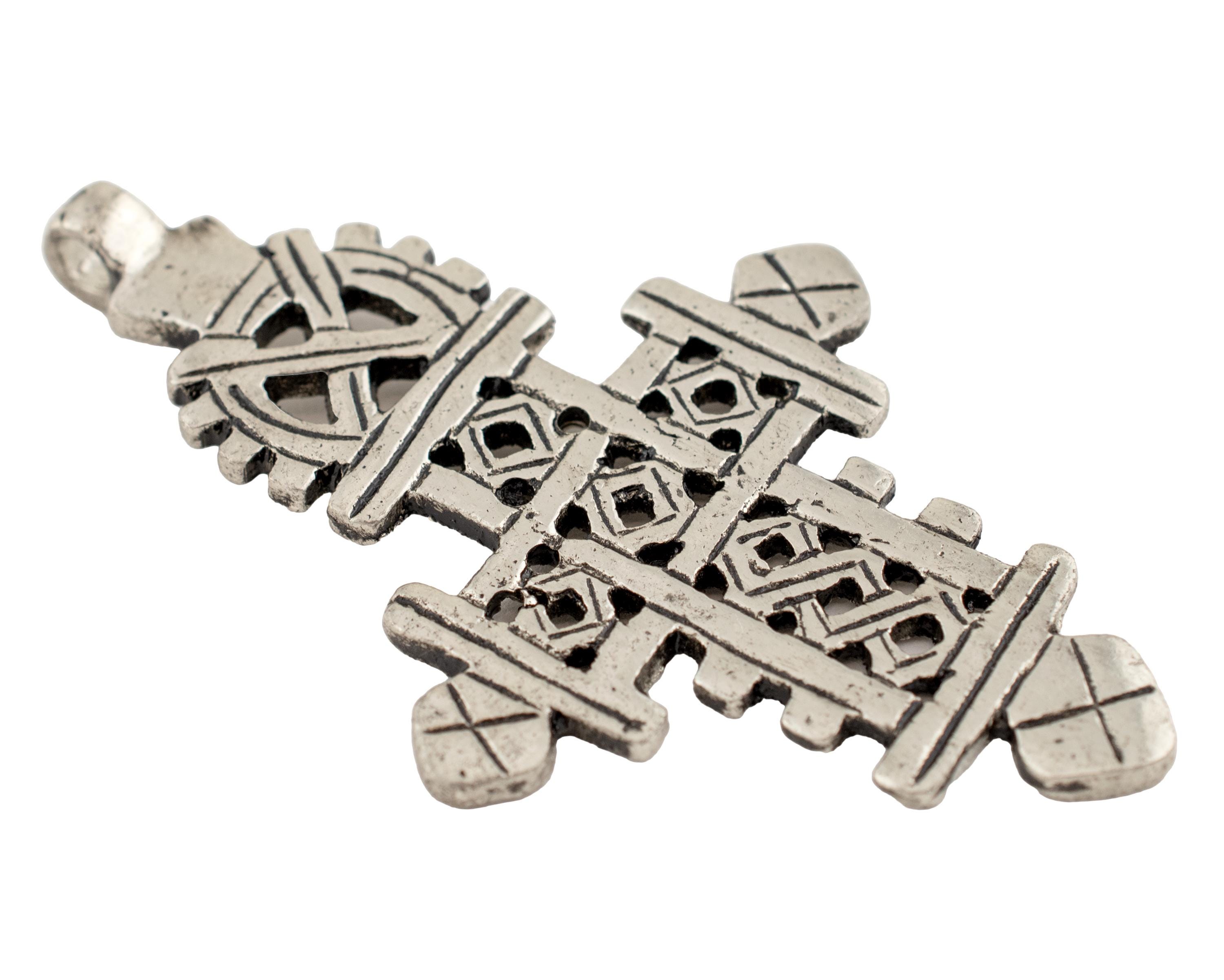 Croce copta etiope: ciondolo con croce copta in argento, croce copta, croce cristiana, croce di Axum, croce di Aksum, croce etiope (PND-CSL-583)