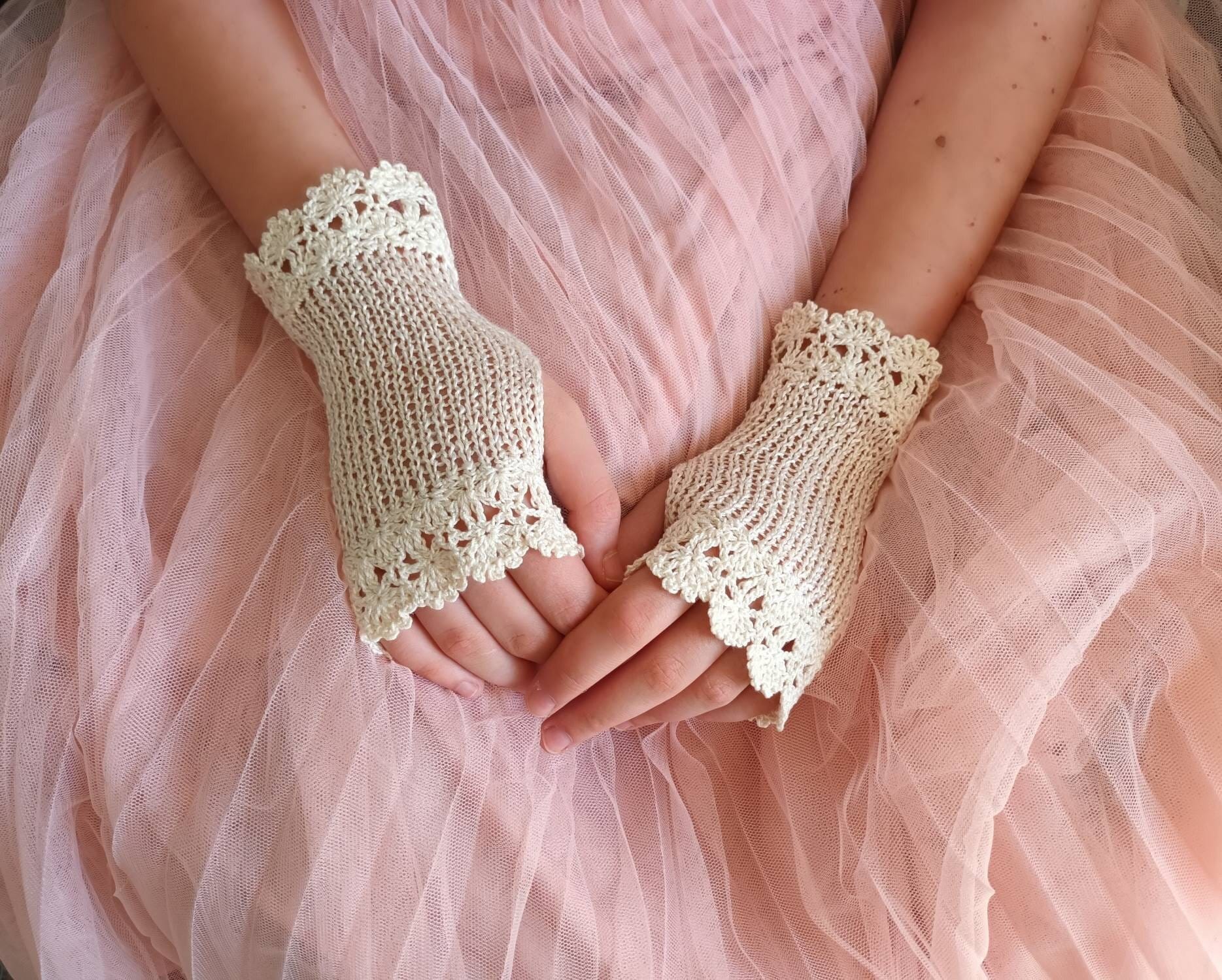 Guanti da sposa in pizzo, guanti all'uncinetto color avorio, guanti estivi senza dita, guanti da sposa, guanti da sposa color avorio color crema, guan