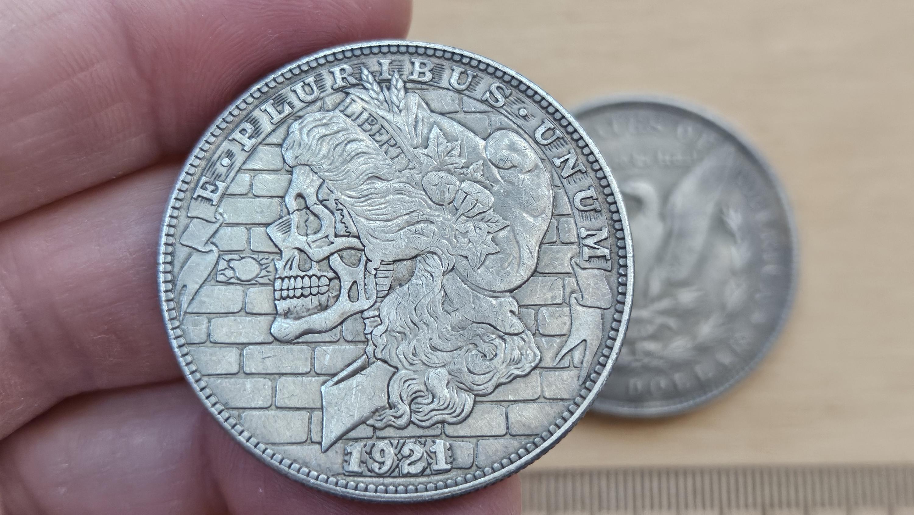 RARA moneta da un dollaro Morgan degli Stati Uniti del 1921 con teschio, collezione di monete regalate da Morgan, moneta d'argento, moneta per regalo