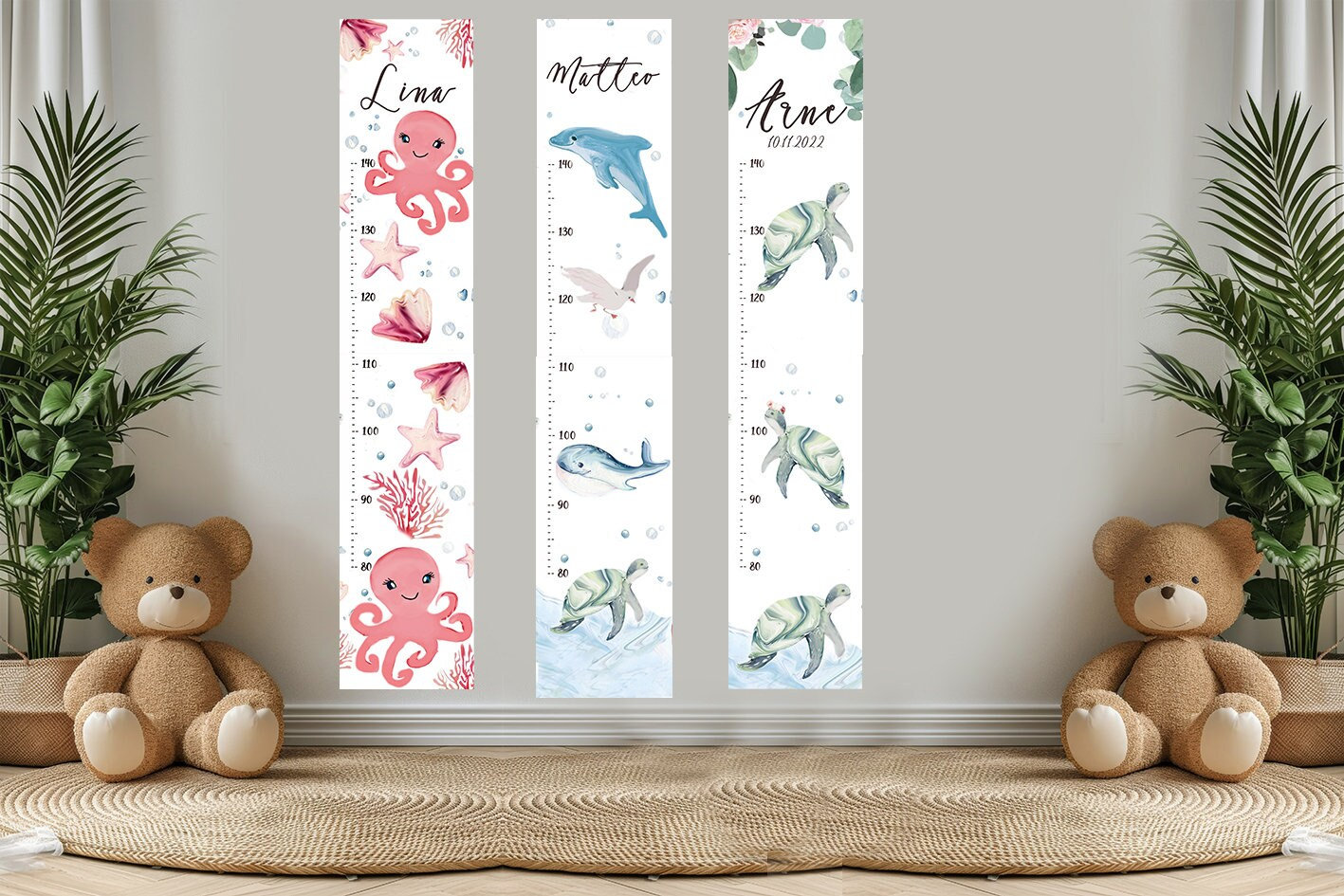 Metro per bambini, metro personalizzato, metro in legno, regalo per bambini, animali marini, cameretta dei bambini