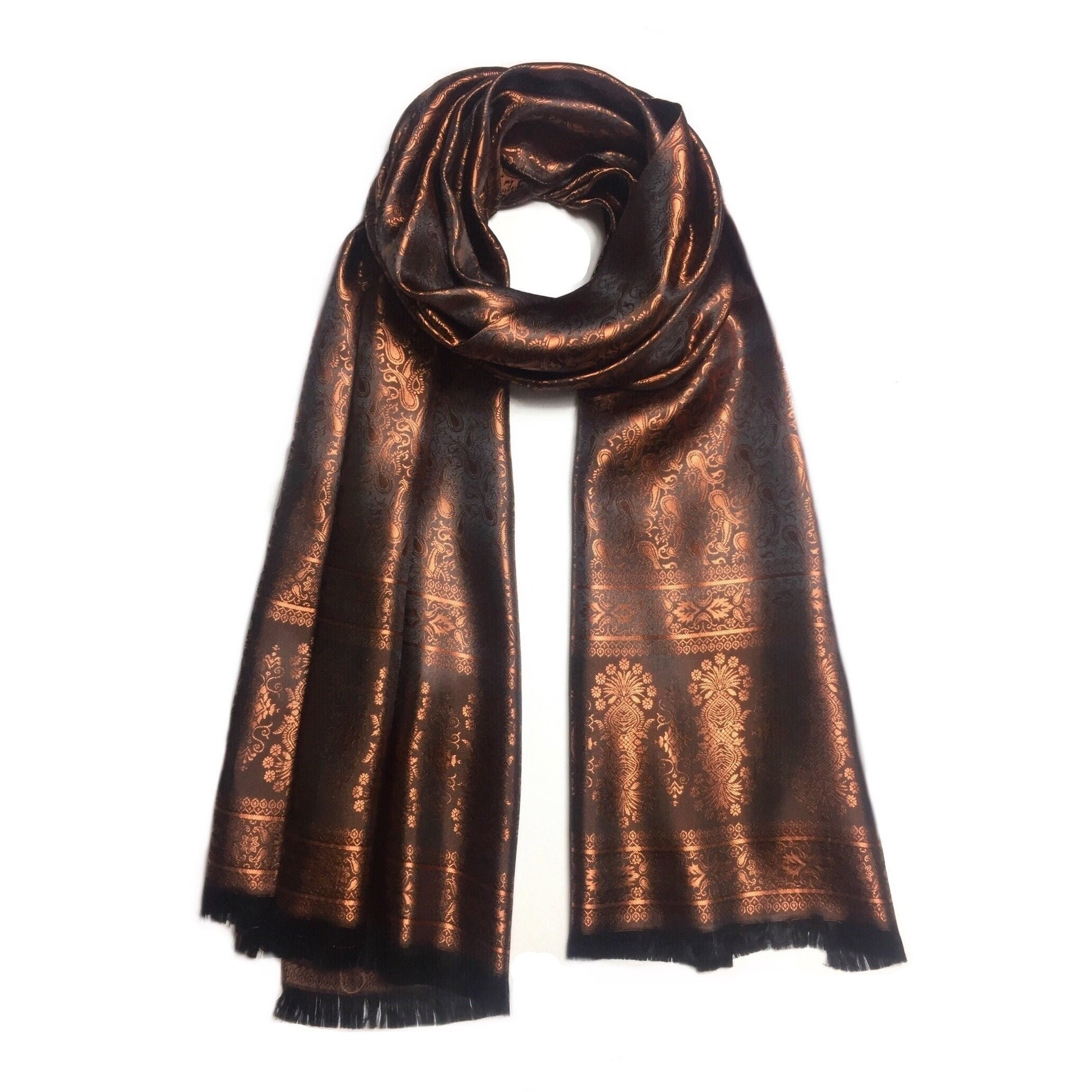 Sciarpa in seta color rame, regalo per lei, scialle, sciarpa in seta reversibile, sciarpa paisley, sciarpa unisex, sciarpa boho, sciarpa boho, sciarpa