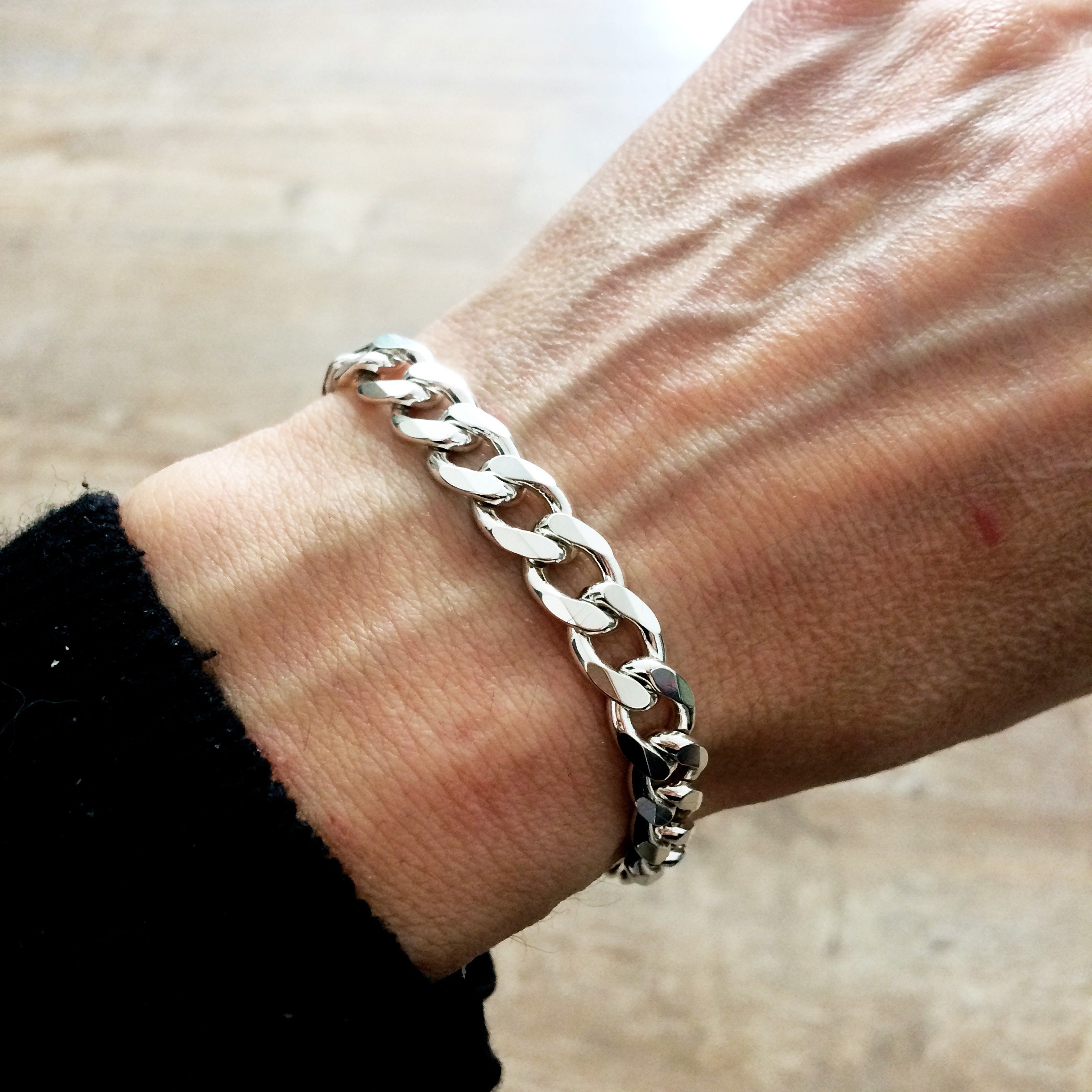 Bracciale a catena in argento sterling massiccio 925 da 8,5 mm * Bracciale unisex a catena in argento massiccio * Bracciale da uomo in argento * Regal