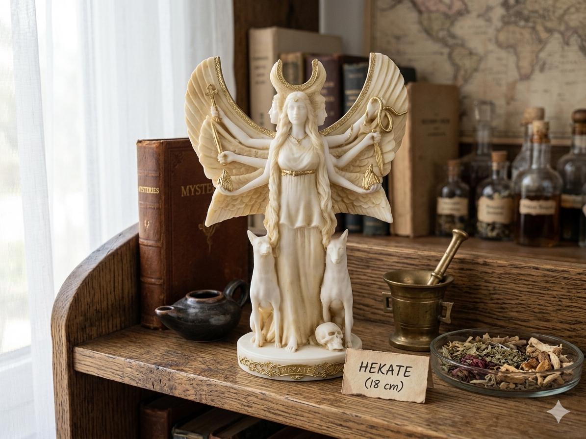 Statua di Ecate, Triplice Dea della Magia e della Luna, Scultura di Ecate in marmo fuso, Decorazione della mitologia greca antica, Dea dell'altare per