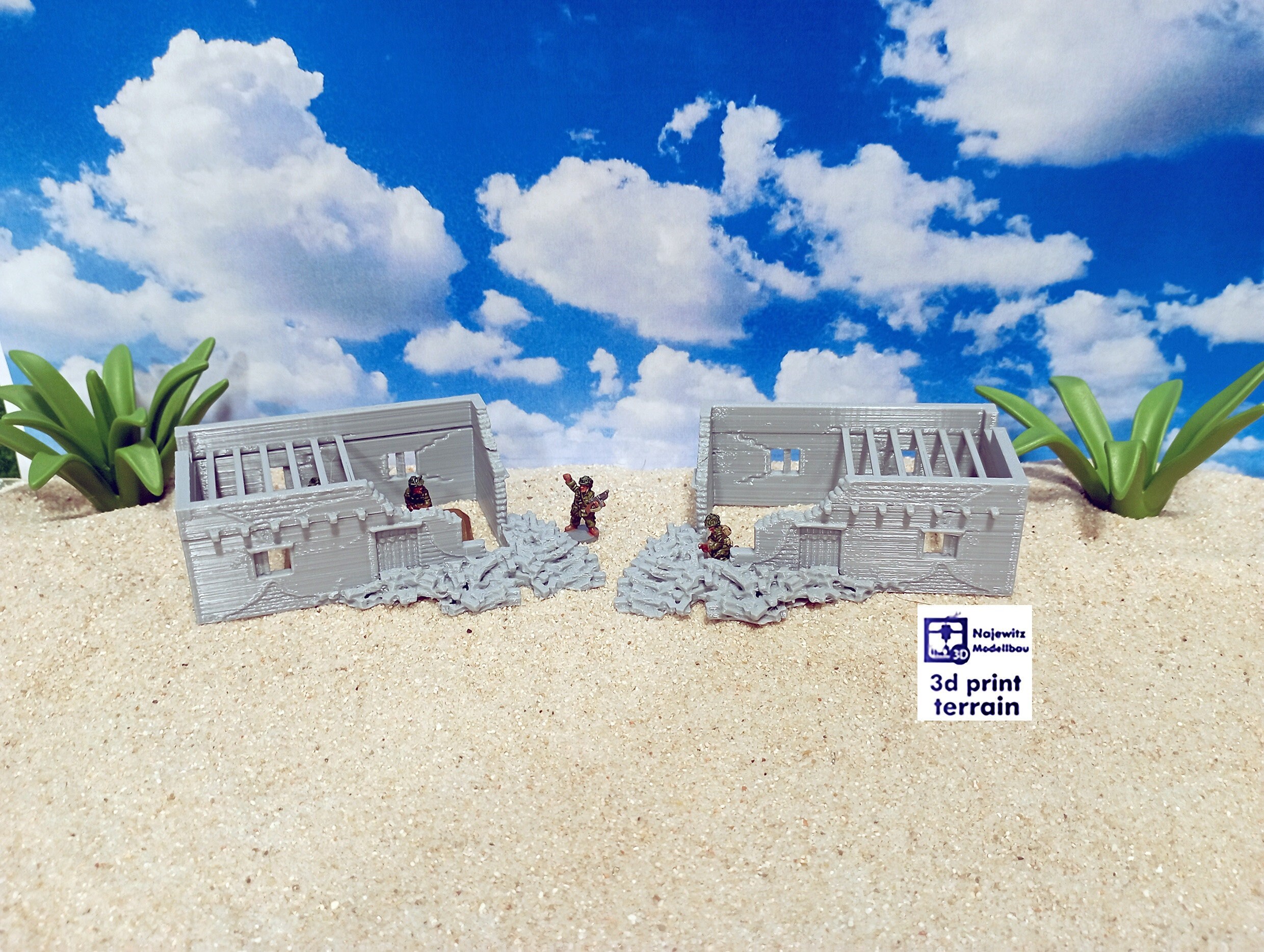 Edifici del villaggio nel deserto - Grande casa in rovina nel deserto, modello A, [2x], terreno stampato per giochi da tavolo e diorami, 1/100, 1/72,