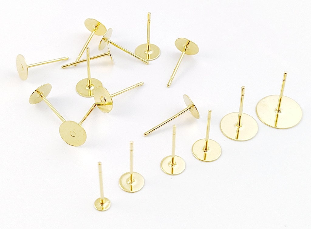 50 pezzi di perni per orecchini in acciaio inossidabile, perni per orecchini in acciaio inossidabile placcato oro 18 carati, perni vuoti, perni per or