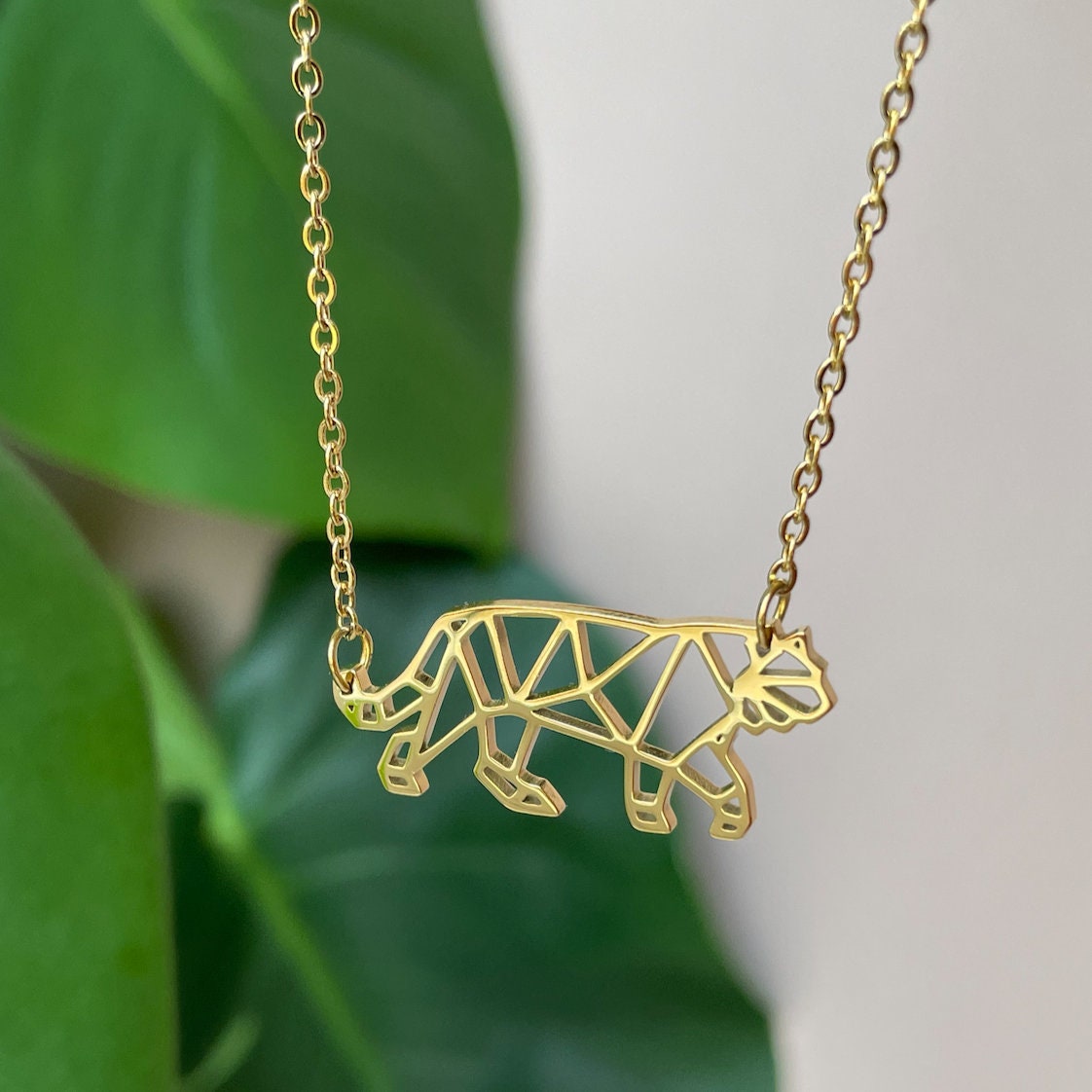 Collana origami tigre, oro e argento, collana di animali geometrici, gioielli tigre, regalo tigre siberiana, ciondolo tigre del Bengala, accenti Merak